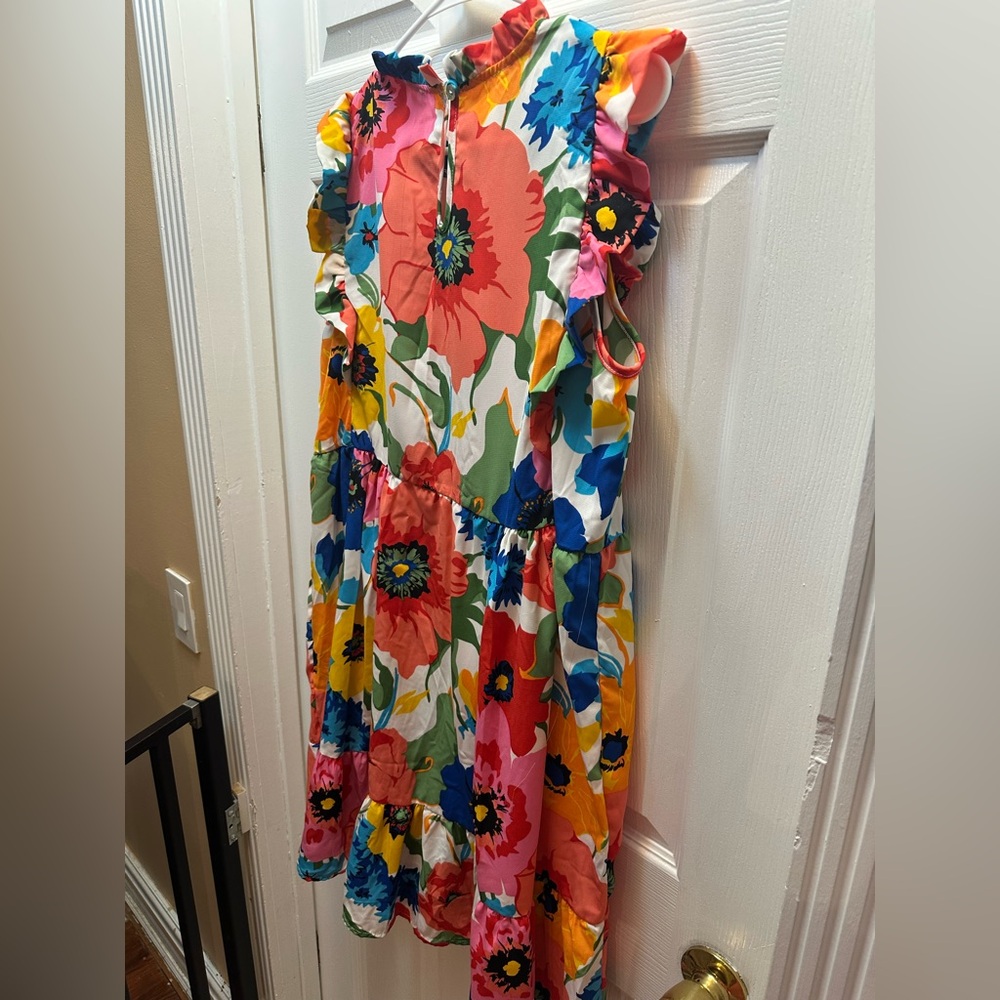 Beeson River Coral & Multicolor Floral Ruffle Dress - Picture 3 of 3